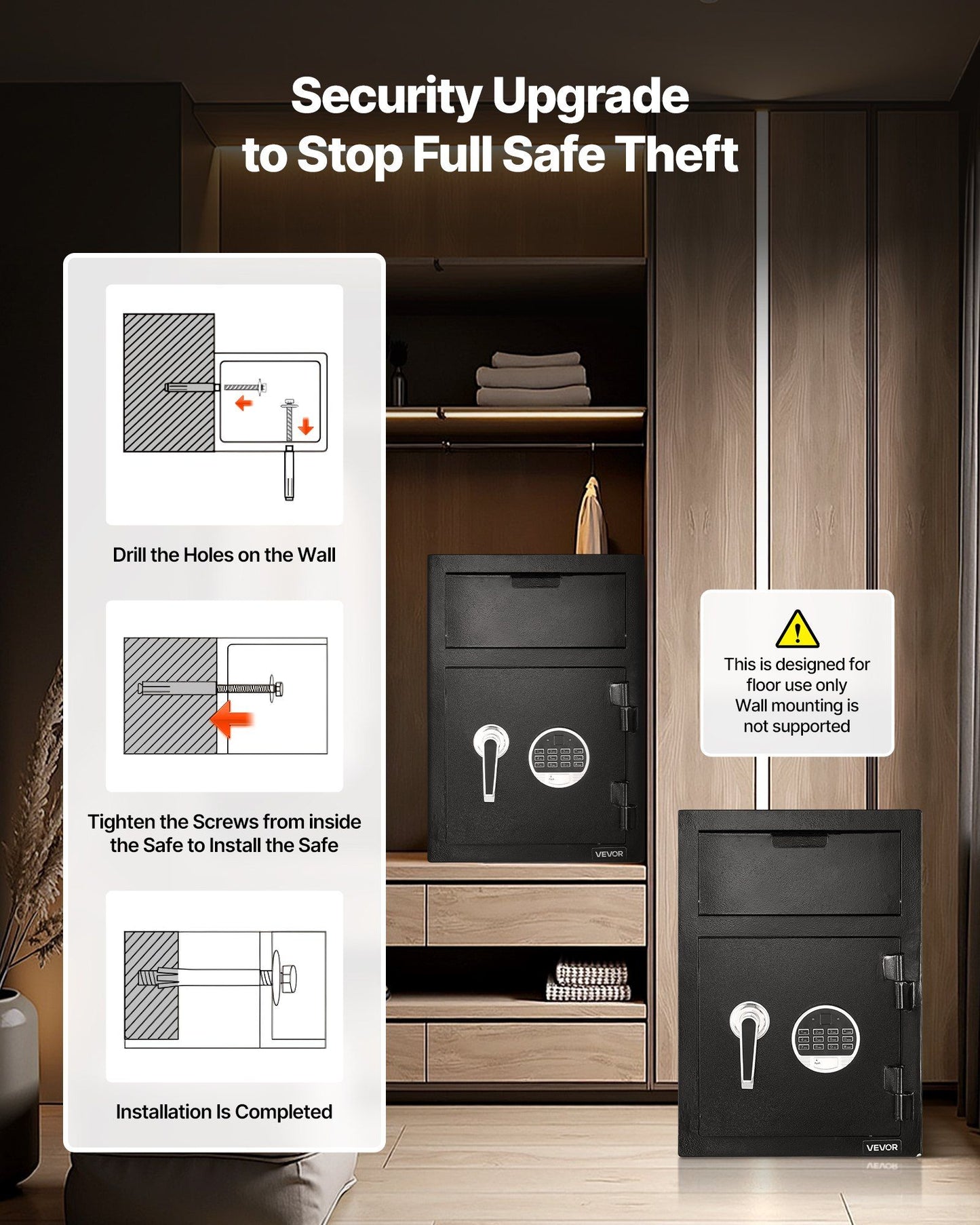 1.2 Cubic Feet Drop Safe, Large Capacity Front Drop Slot Safe Box with Digital Keypad, Heavy Duty 2 Tiers V952-TDSBXJ141420DFPNC001V9