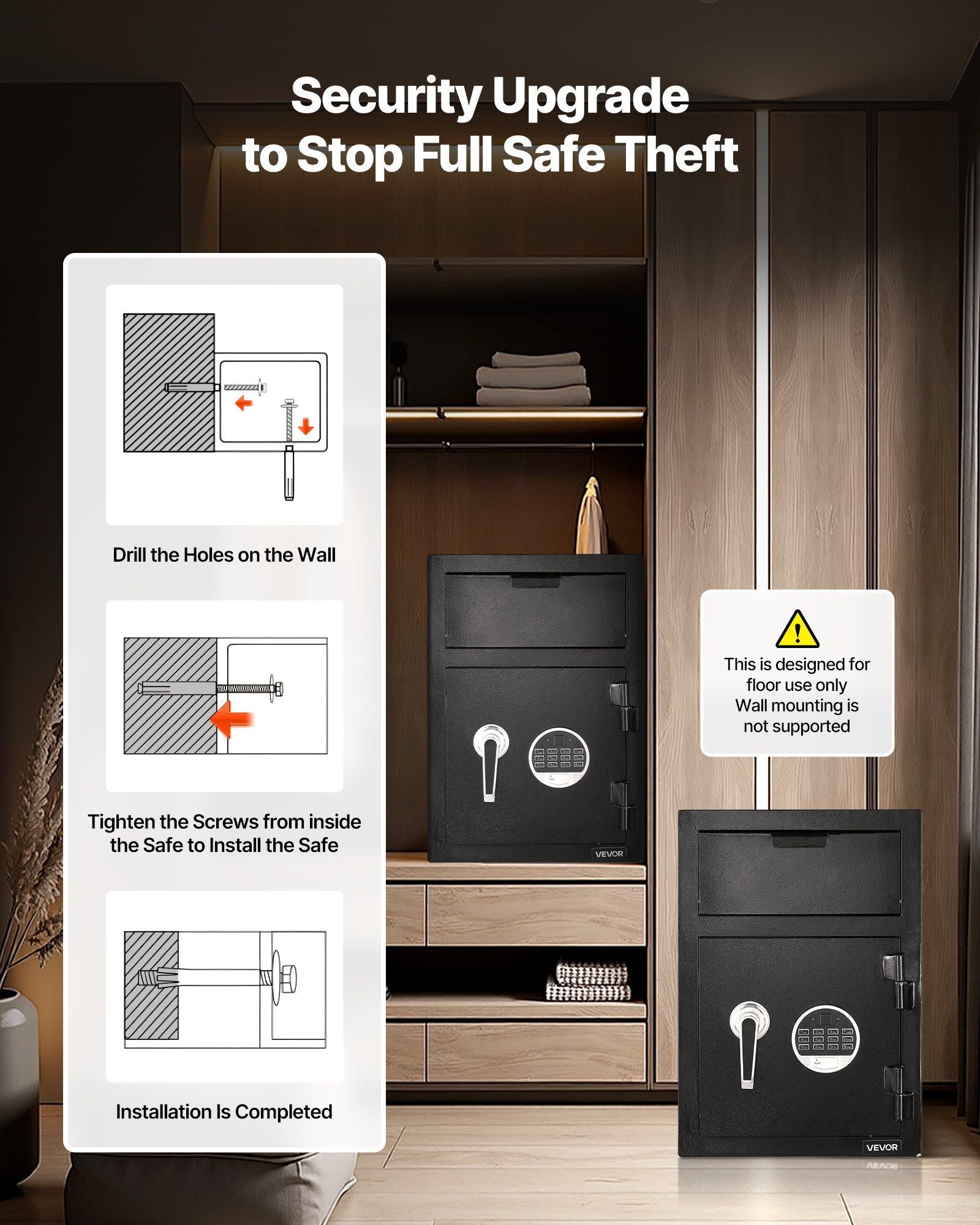 1.2 Cubic Feet Drop Safe, Large Capacity Front Drop Slot Safe Box with Digital Keypad, Heavy Duty 2 Tiers V952-TDSBXJ141420DFPNC001V9