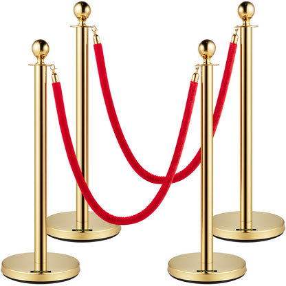Velvet Ropes and Posts, 5 ft/1.5 m Red Rope, Stainless Steel Gold Stanchion with Ball Top, Red Crowd Control V952-TDZQTHRSGLZJ4238FV0