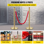 Velvet Ropes and Posts, 5 ft/1.5 m Red Rope, Stainless Steel Gold Stanchion with Ball Top, Red Crowd Control V952-TDZQTHRSGLZJ4238FV0