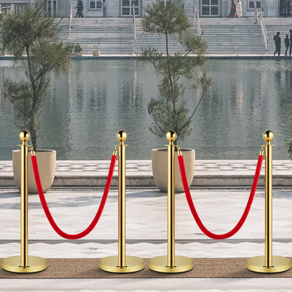 Velvet Ropes and Posts, 5 ft/1.5 m Red Rope, Stainless Steel Gold Stanchion with Ball Top, Red Crowd Control V952-TDZQTHRSGLZJ4238FV0