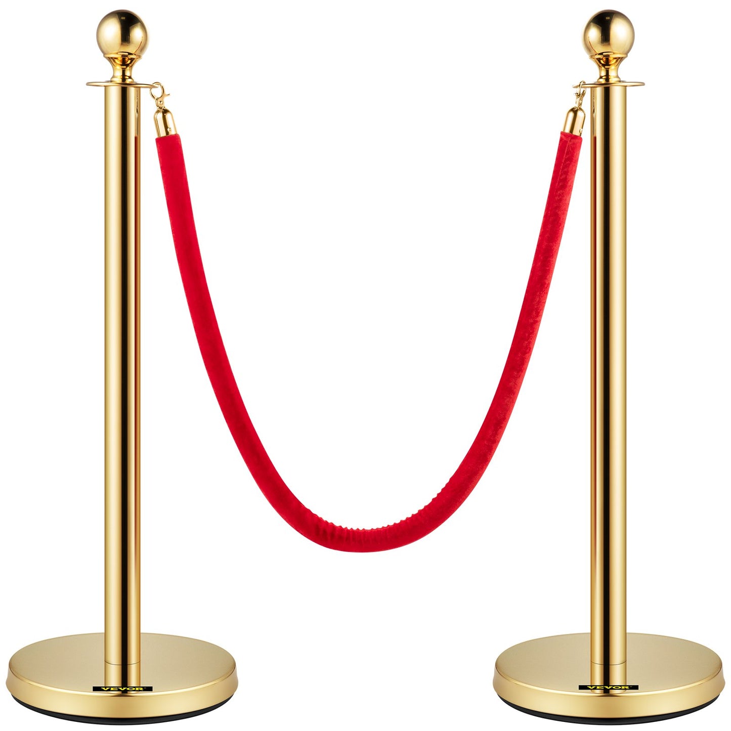 Velvet Ropes and Posts, 5 ft/1.5 m Red Rope, Stainless Steel Gold Stanchion with Ball Top, Red Crowd Control V952-TDZQTHRSGLZJ4238FV0