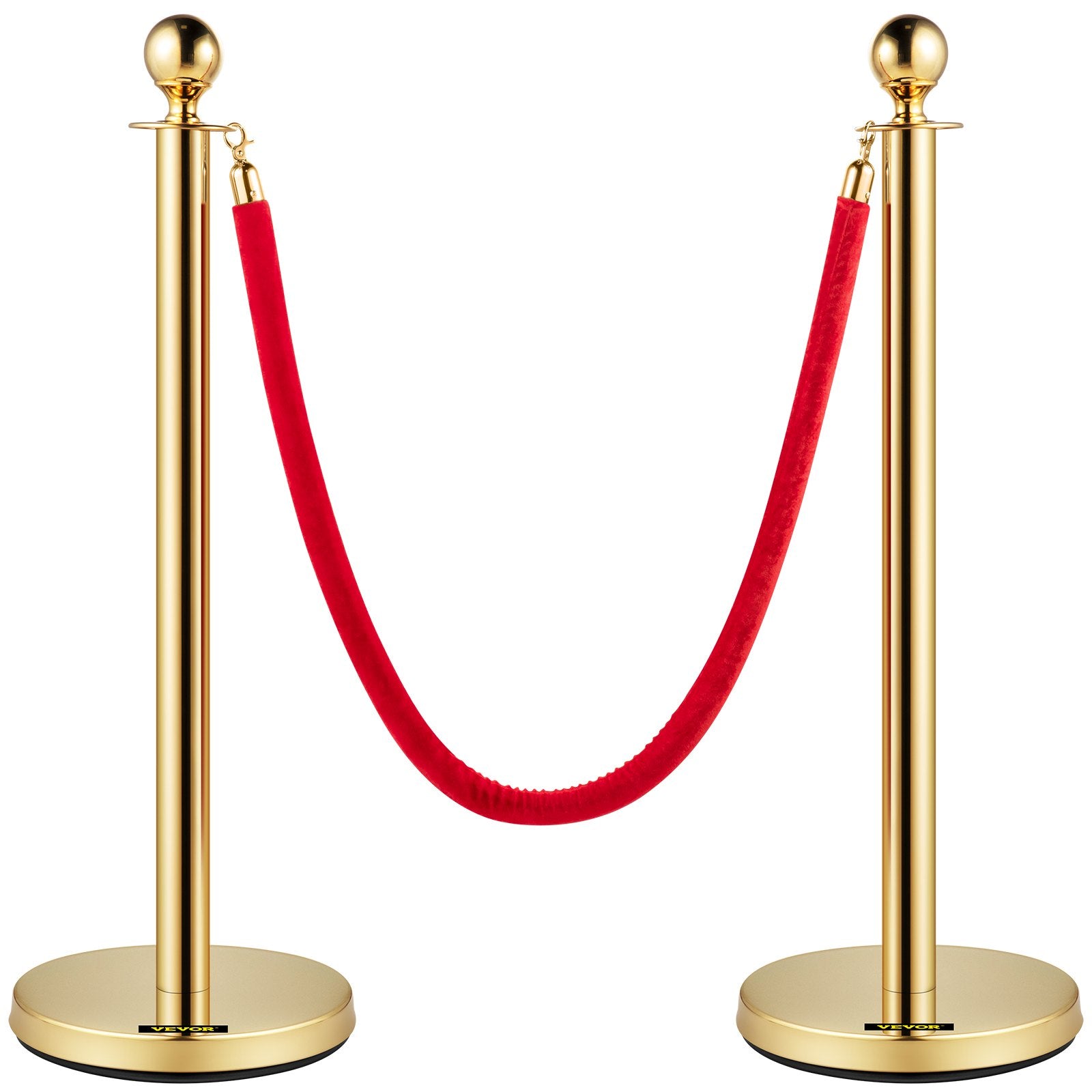 Velvet Ropes and Posts, 5 ft/1.5 m Red Rope, Stainless Steel Gold Stanchion with Ball Top, Red Crowd Control V952-TDZQTHRSGLZJ4238FV0