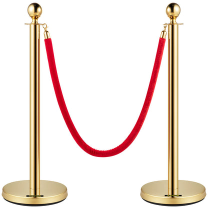 Velvet Ropes and Posts, 5 ft/1.5 m Red Rope, Stainless Steel Gold Stanchion with Ball Top, Red Crowd Control V952-TDZQTHRSGLZJ4238FV0