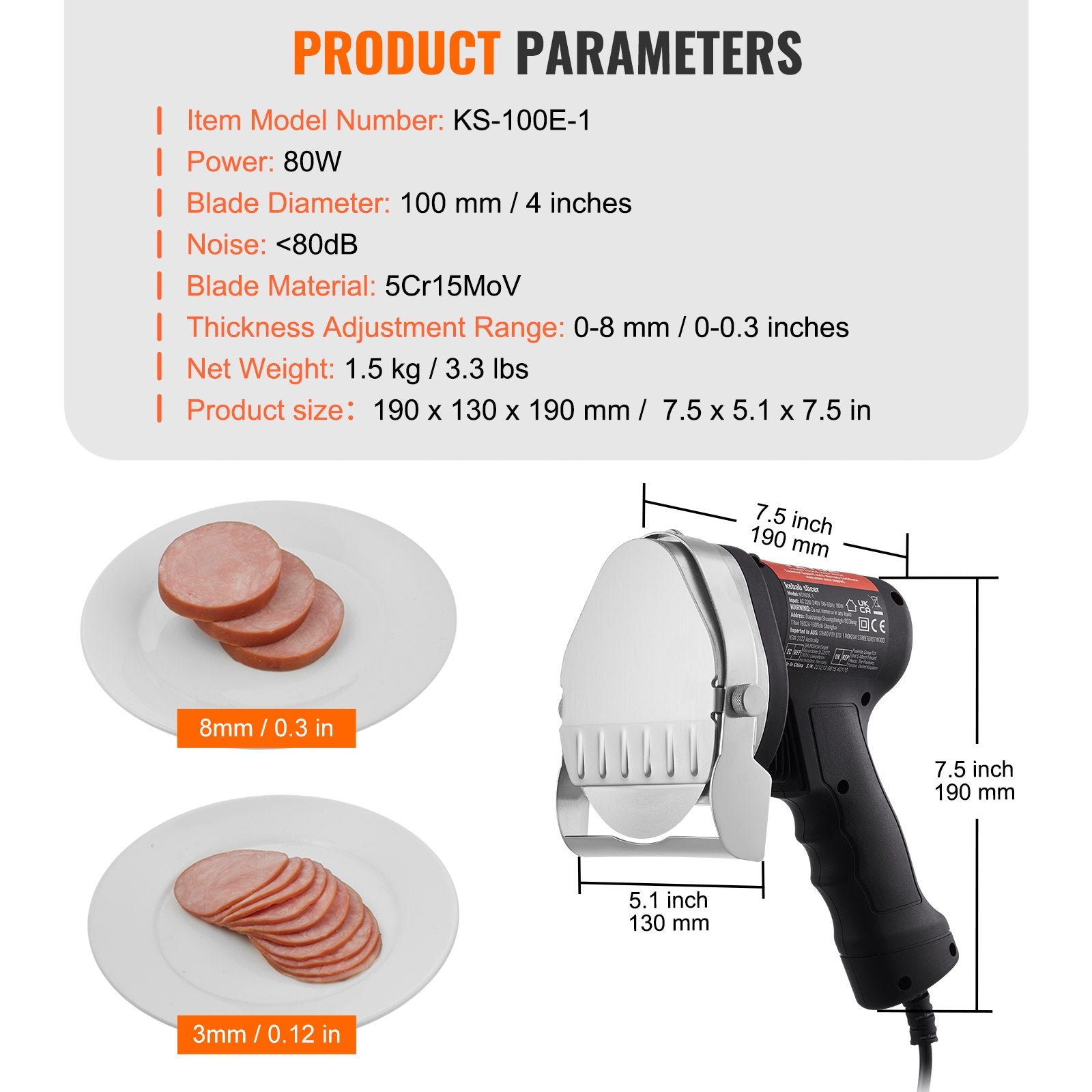 Electric Shawarma Knife, 80W Professional Turkish Kebab Knife, Commercial Stainless Steel Gyro Cutter, Doner V952-TEQKRD80WYBDC31TVV3