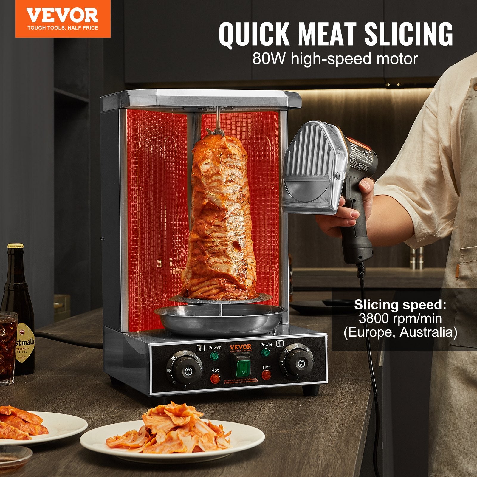 Electric Shawarma Knife, 80W Professional Turkish Kebab Knife, Commercial Stainless Steel Gyro Cutter, Doner V952-TEQKRDW80WBDNAO7VV3