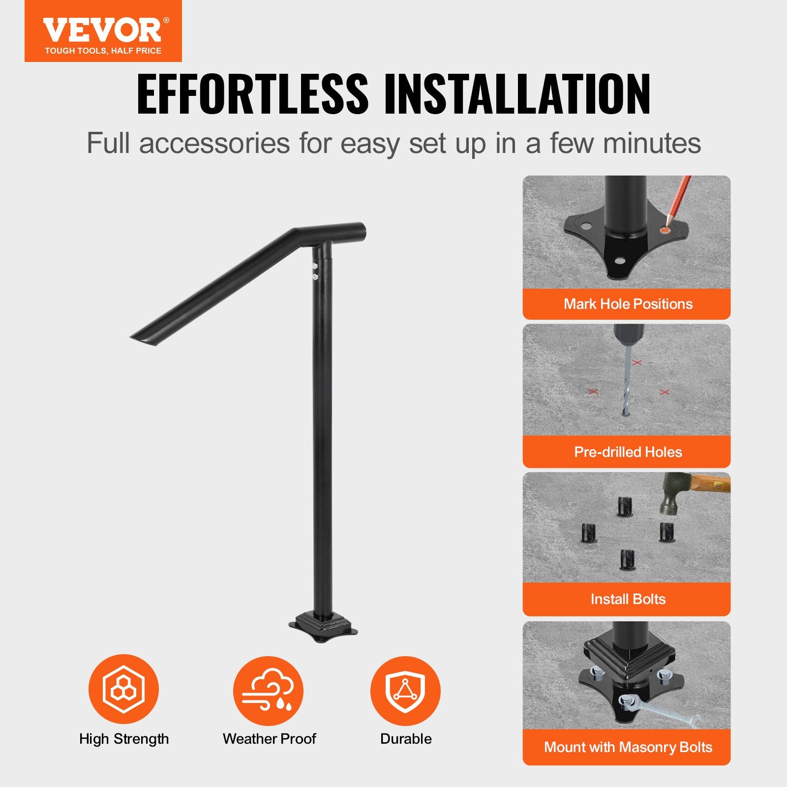 1-3 Step Handrail Railing for Steps Steel 150 kg Capacity with Screw Kit V952-TFBXYGLZHS3C1XYBOV0