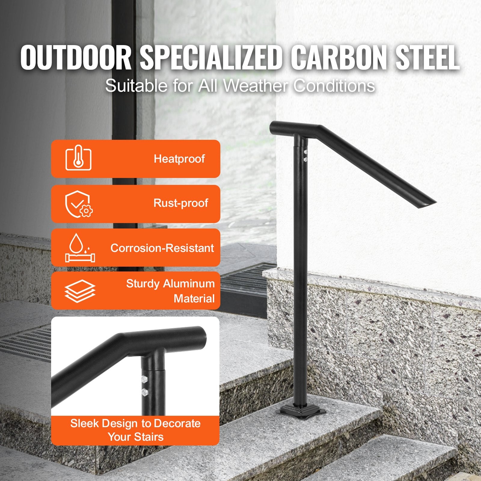 1-3 Step Handrail Railing for Steps Steel 150 kg Capacity with Screw Kit V952-TFBXYGLZHS3C1XYBOV0