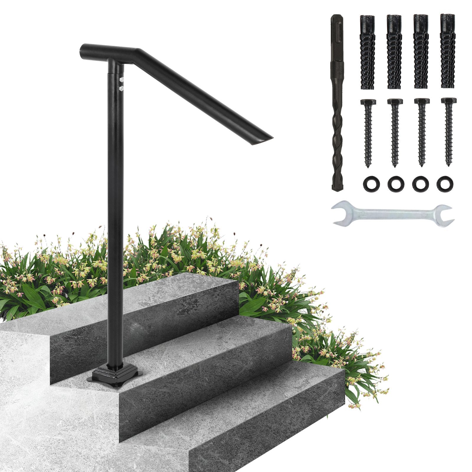1-3 Step Handrail Railing for Steps Steel 150 kg Capacity with Screw Kit V952-TFBXYGLZHS3C1XYBOV0