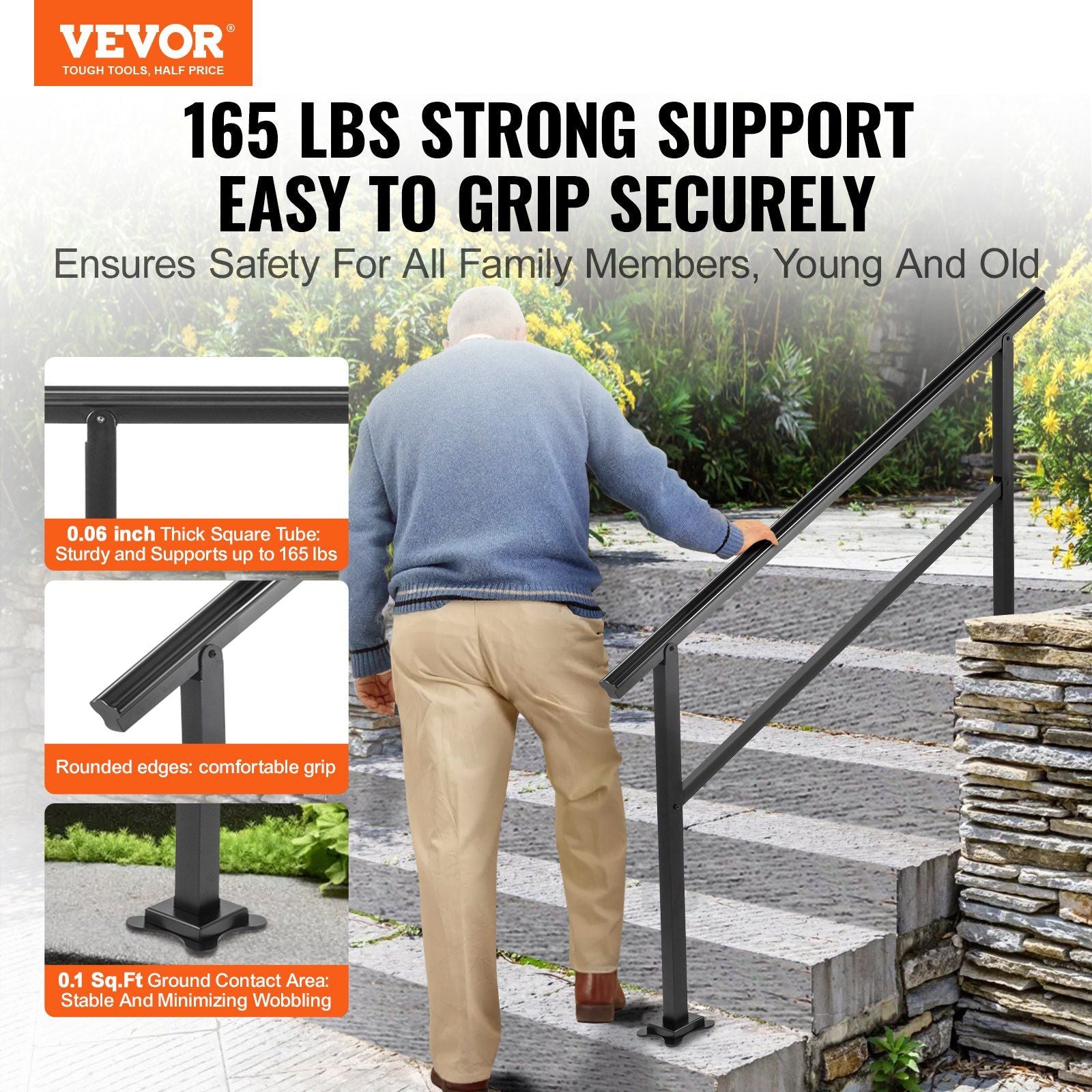 Outdoor Handrail 165LBS Load Handrail Outdoor Stairs Aluminum Stair Handrail 152 x 89.5 cm Outdoor Stair V952-TFDGLZHS5FT585EFIV0