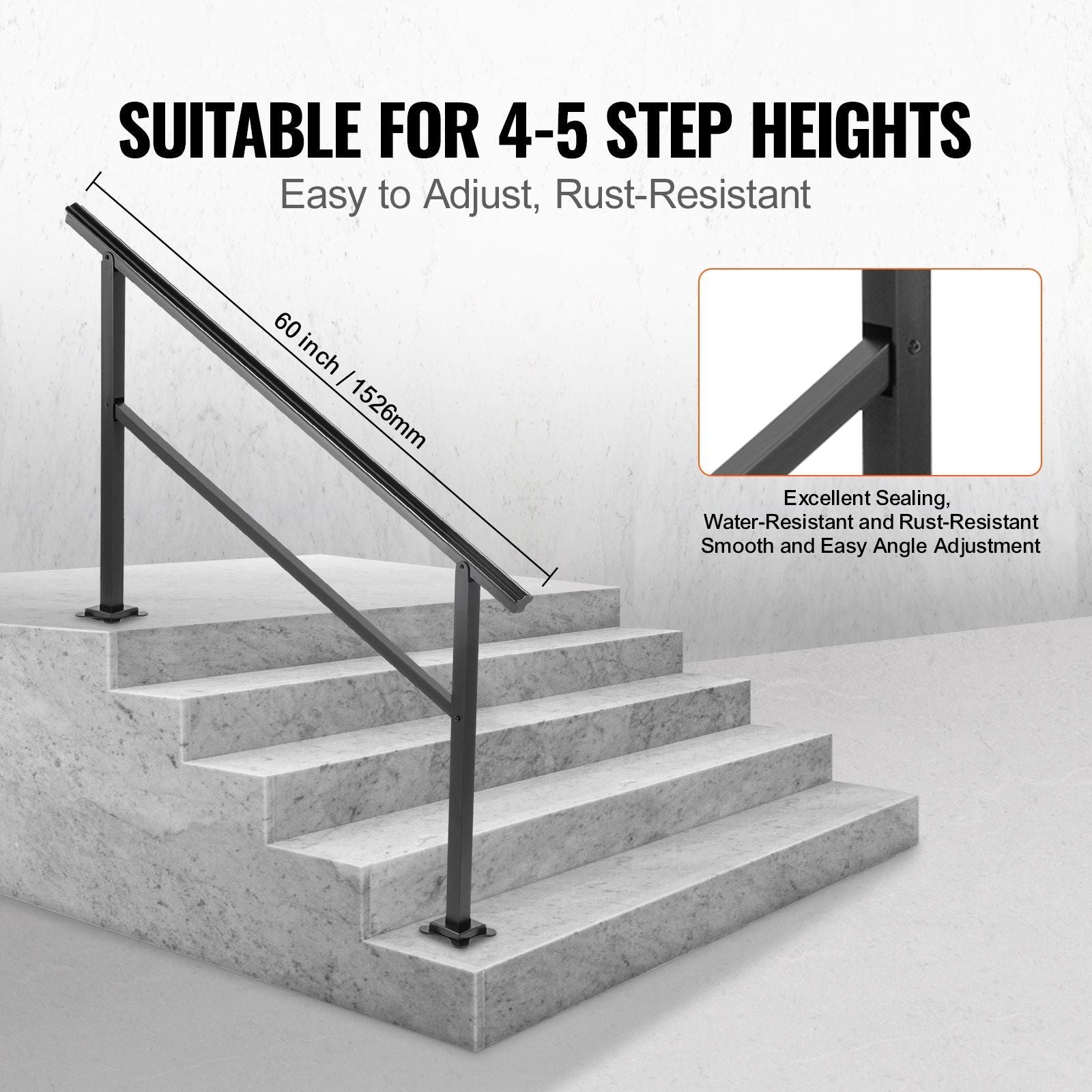 Outdoor Handrail 165LBS Load Handrail Outdoor Stairs Aluminum Stair Handrail 152 x 89.5 cm Outdoor Stair V952-TFDGLZHS5FT585EFIV0