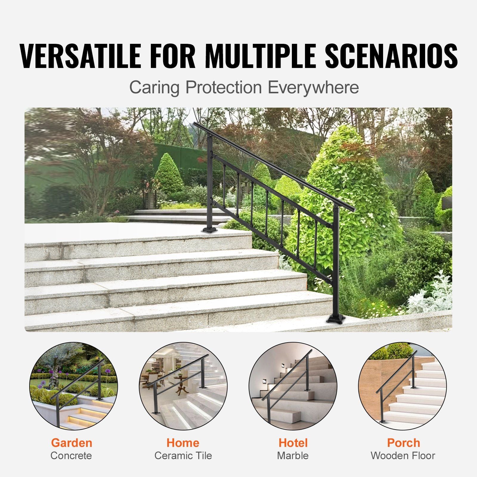 Outdoor Handrail 165LBS Load Handrail Outdoor Stairs Aluminum Stair Handrail 152 x 89.5 cm Outdoor Stair V952-TFDGLZHS5FT585EFIV0