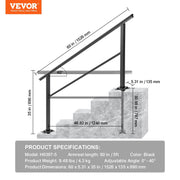 Outdoor Handrail 165LBS Load Handrail Outdoor Stairs Aluminum Stair Handrail 152 x 89.5 cm Outdoor Stair V952-TFDGLZHS5FT585EFIV0