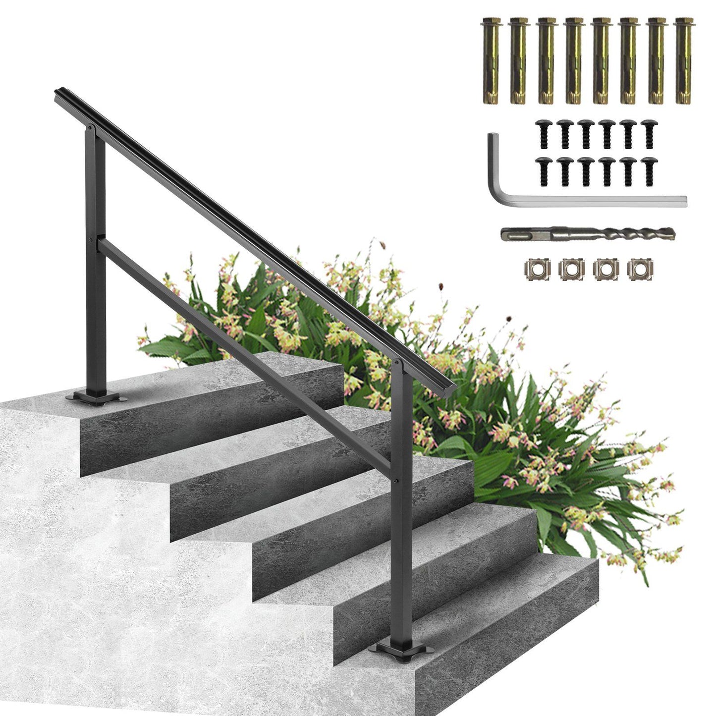 Outdoor Handrail 165LBS Load Handrail Outdoor Stairs Aluminum Stair Handrail 152 x 89.5 cm Outdoor Stair V952-TFDGLZHS5FT585EFIV0