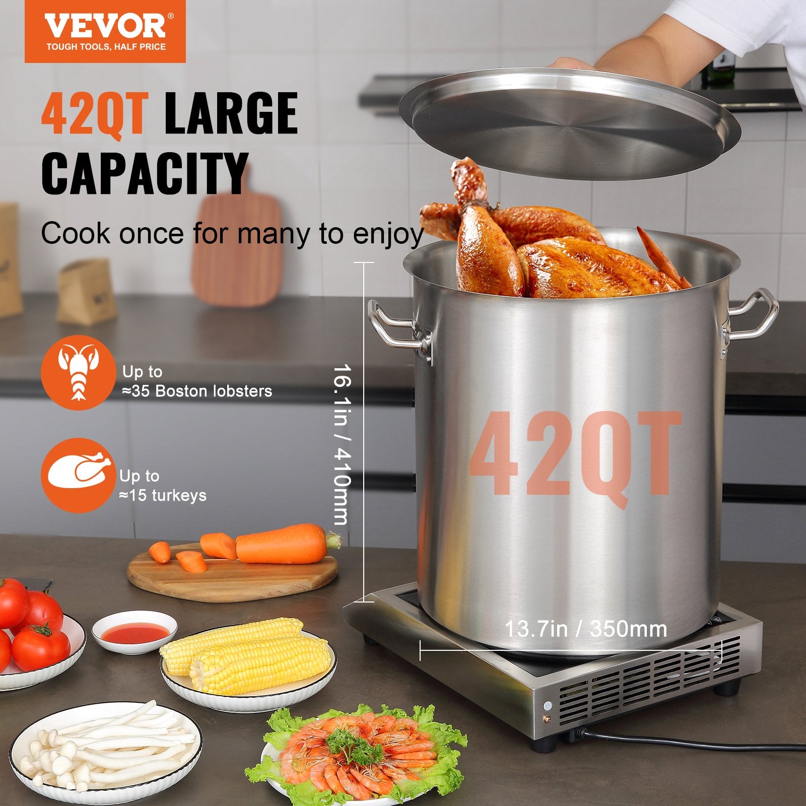 Stainless Steel Stockpot, 42 Quart Large Cooking Pots, Multipurpose Cookware Sauce Pot with Lid & Handle, V952-TGFHDB30442QTKOM5V0