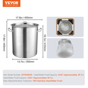 Stainless Steel Stockpot, 42 Quart Large Cooking Pots, Multipurpose Cookware Sauce Pot with Lid & Handle, V952-TGFHDB30442QTKOM5V0