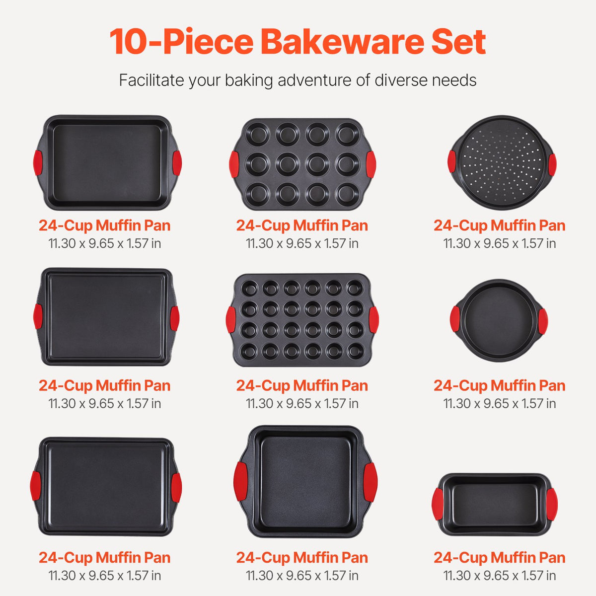 Baking Pan Set 10-Piece Nonstick Carbon Steel Set with Silicone Handles V952-TGKPTZ10JHS0KEORVV0