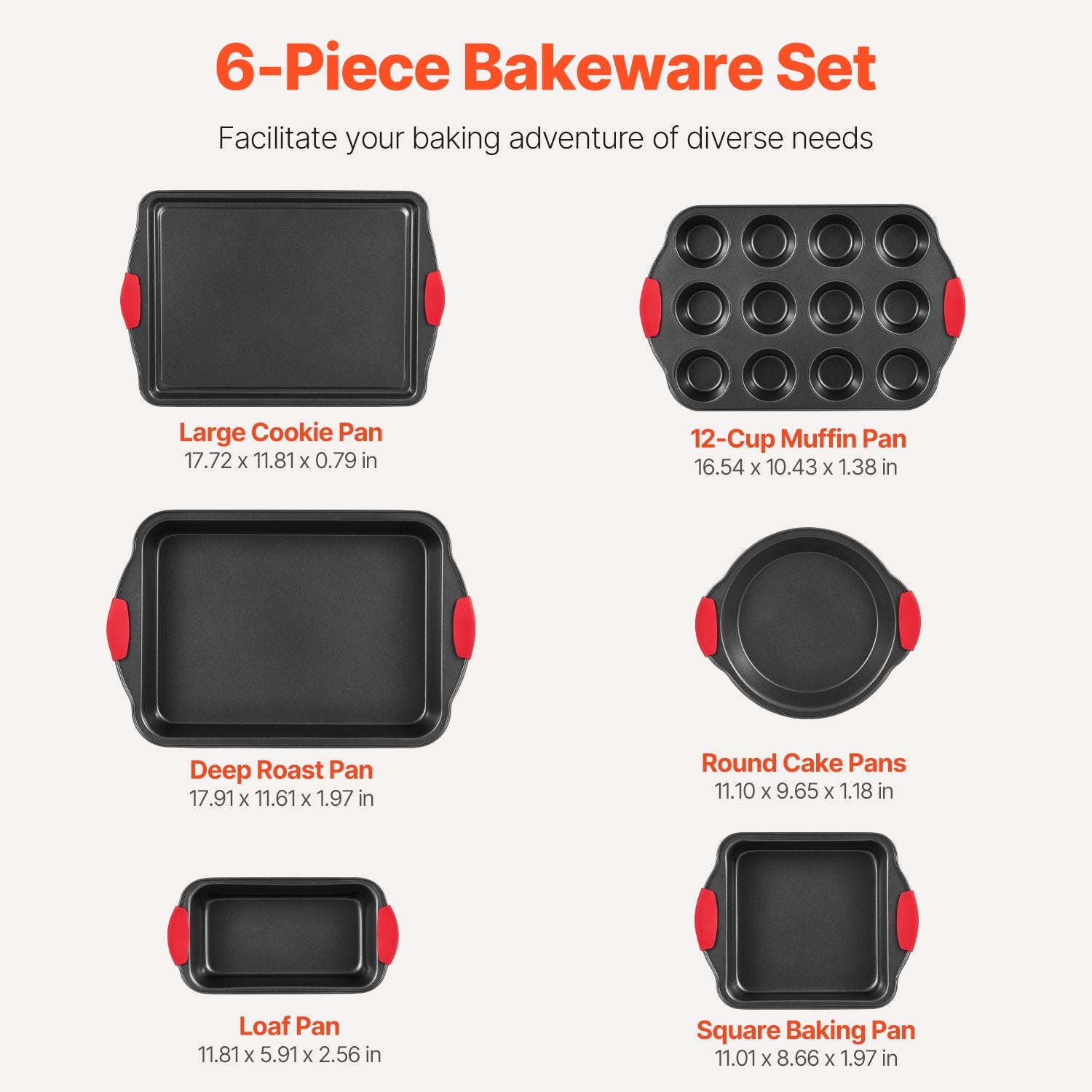 Baking Pan Set 6-Piece Nonstick Carbon Steel Set with Silicone Handles V952-TGKPTZ6JHS00V24UMV0