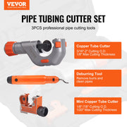 3PCS Tubing Cutter Set, 3/16"-2" O.D. Copper Pipe Cutter, 1/8"-7/8" O.D. Mini Tube Cutter and Deburring Tool, V952-TGQG331621878FNBFV0