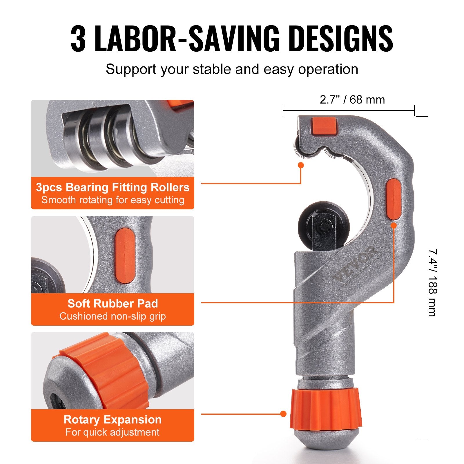 3PCS Tubing Cutter Set, 3/16"-2" O.D. Copper Pipe Cutter, 1/8"-7/8" O.D. Mini Tube Cutter and Deburring Tool, V952-TGQG331621878FNBFV0