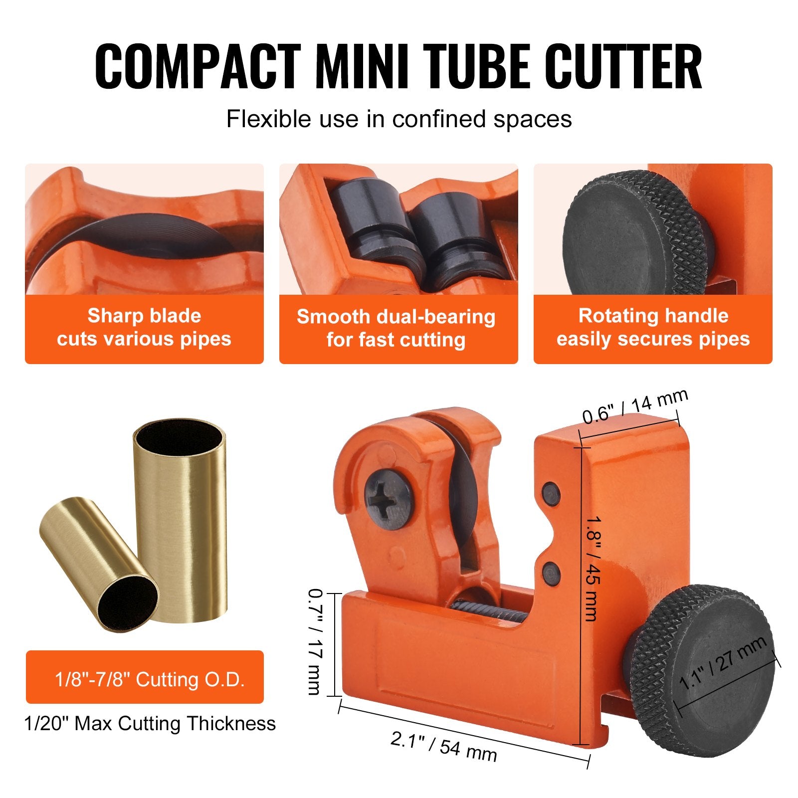 3PCS Tubing Cutter Set, 3/16"-2" O.D. Copper Pipe Cutter, 1/8"-7/8" O.D. Mini Tube Cutter and Deburring Tool, V952-TGQG331621878FNBFV0