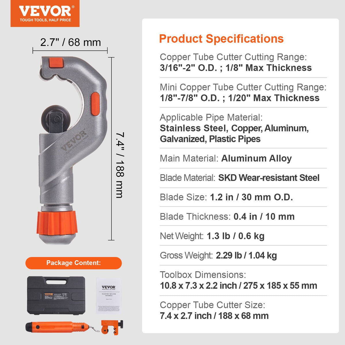 3PCS Tubing Cutter Set, 3/16"-2" O.D. Copper Pipe Cutter, 1/8"-7/8" O.D. Mini Tube Cutter and Deburring Tool, V952-TGQG331621878FNBFV0