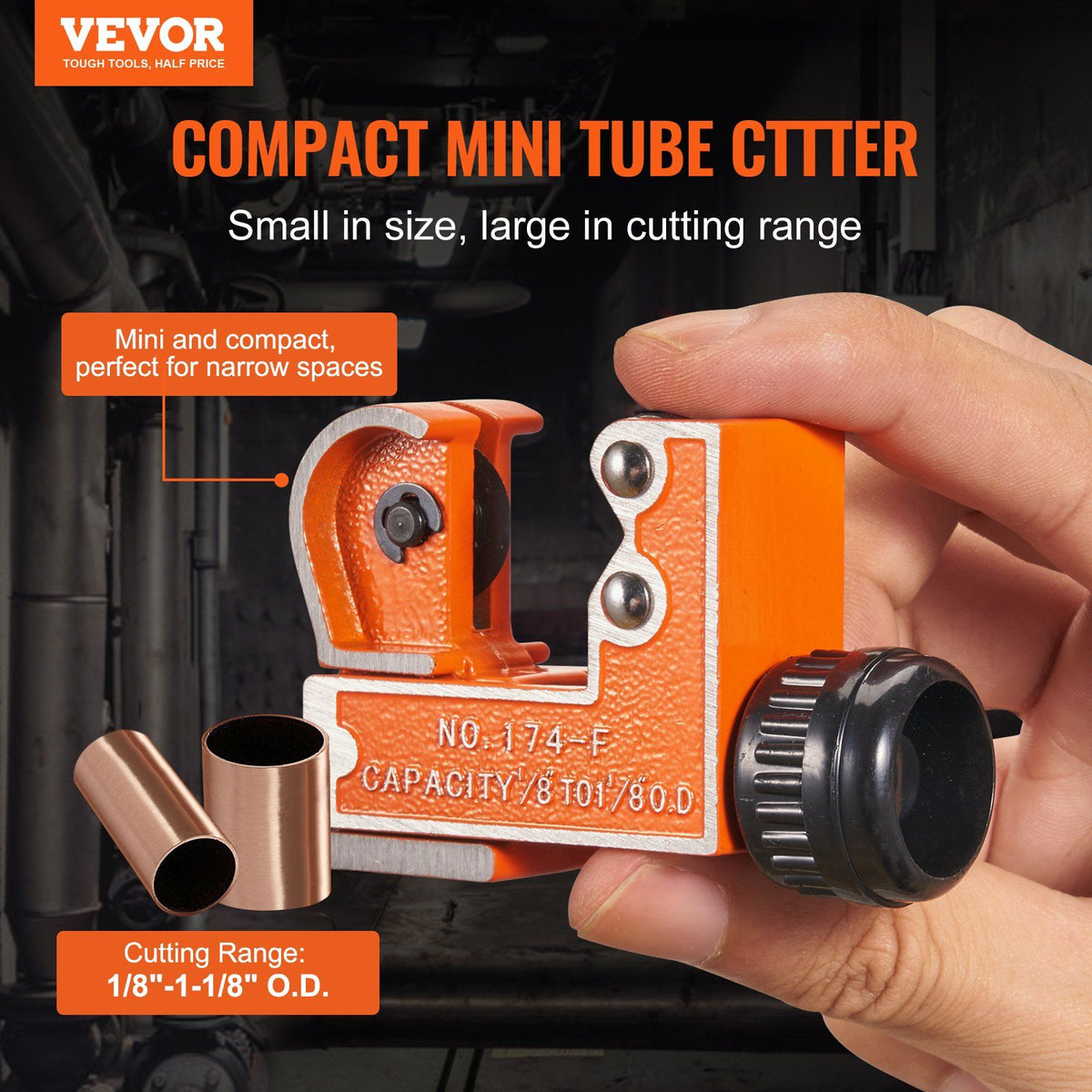 Mini Tubing Cutter, 1/8" - 1-1/8" O.D. Mini Copper Pipe Cutter, Heavy Duty Compact Tube Cutter Tool with V952-TGQGQJT11878825P0V0