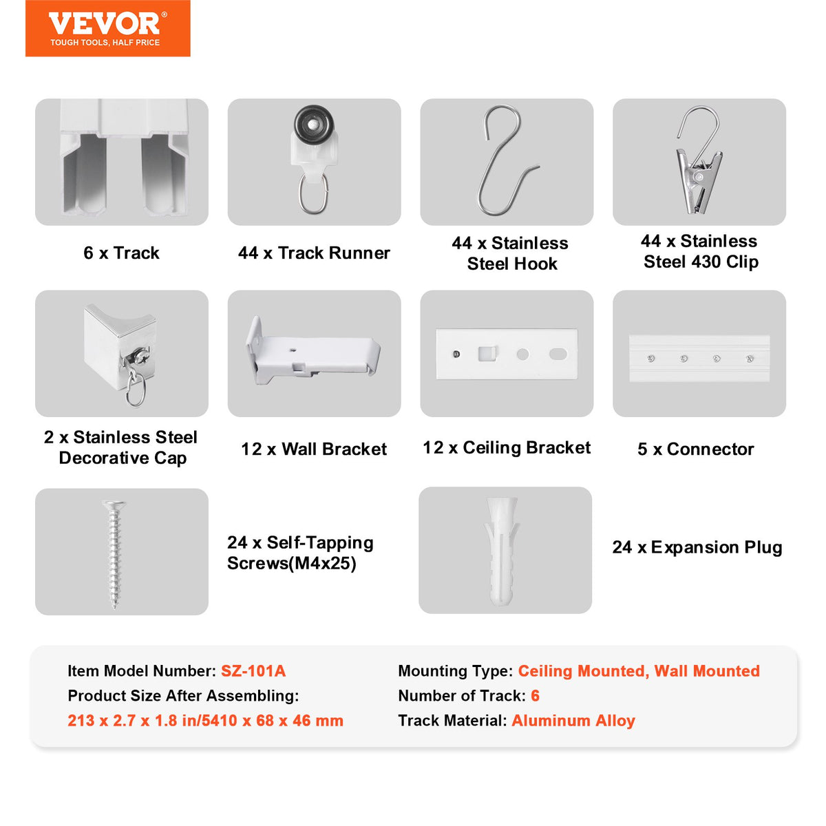 Ceiling Curtain Track Set 17.7 FT/5.4 Meter Room Divider with Hooks White V952-THBCLGDTZLHJN5CV4V0