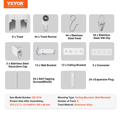 Ceiling Curtain Track Set 17.7 FT/5.4 Meter Room Divider with Hooks White V952-THBCLGDTZLHJN5CV4V0