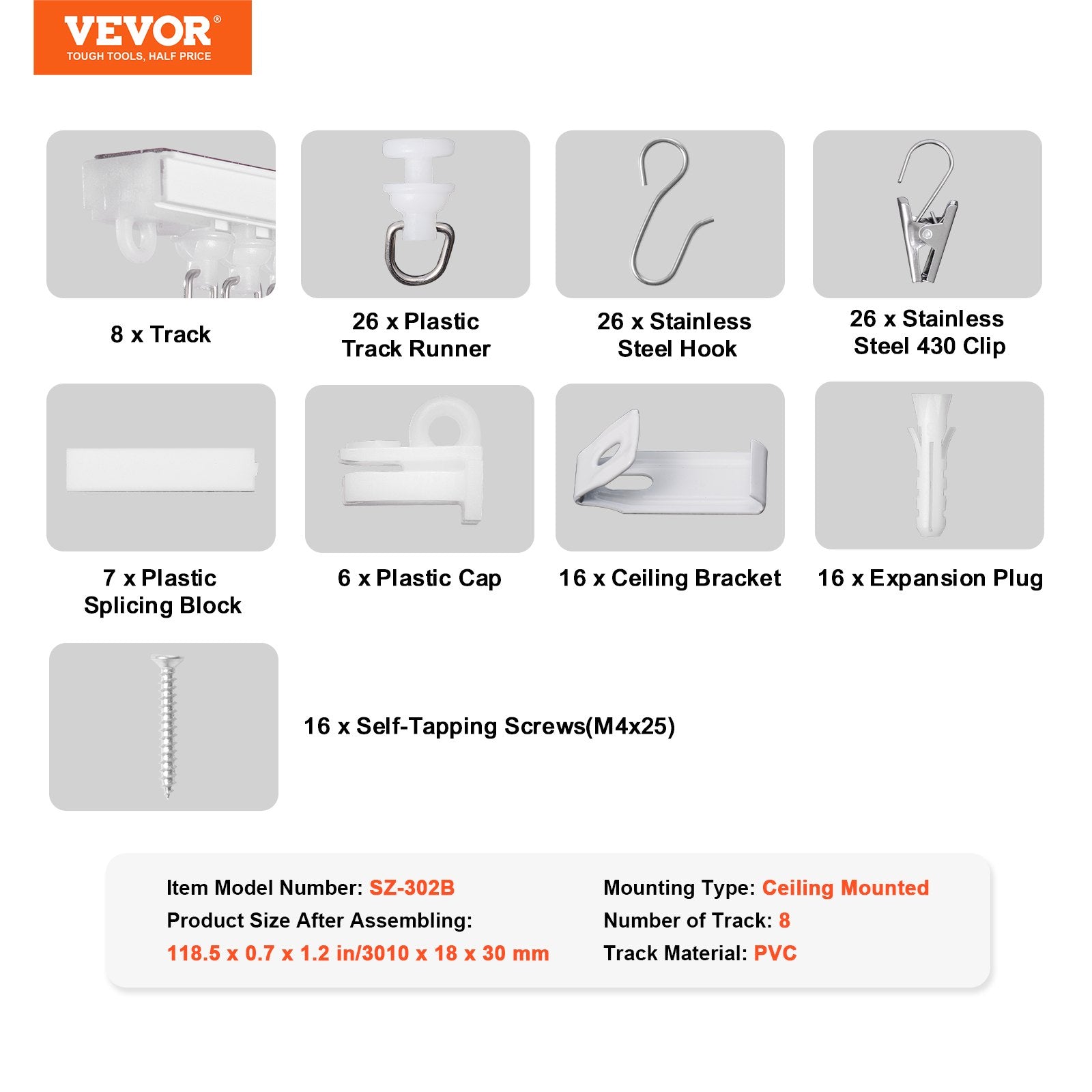 Ceiling Curtain Track Set, 9.9 FT/3 Meter, Self Adhesive, No Drill Ceiling Track System for Curtains, Room V952-THBCLGDTZPVCKEOX8V0