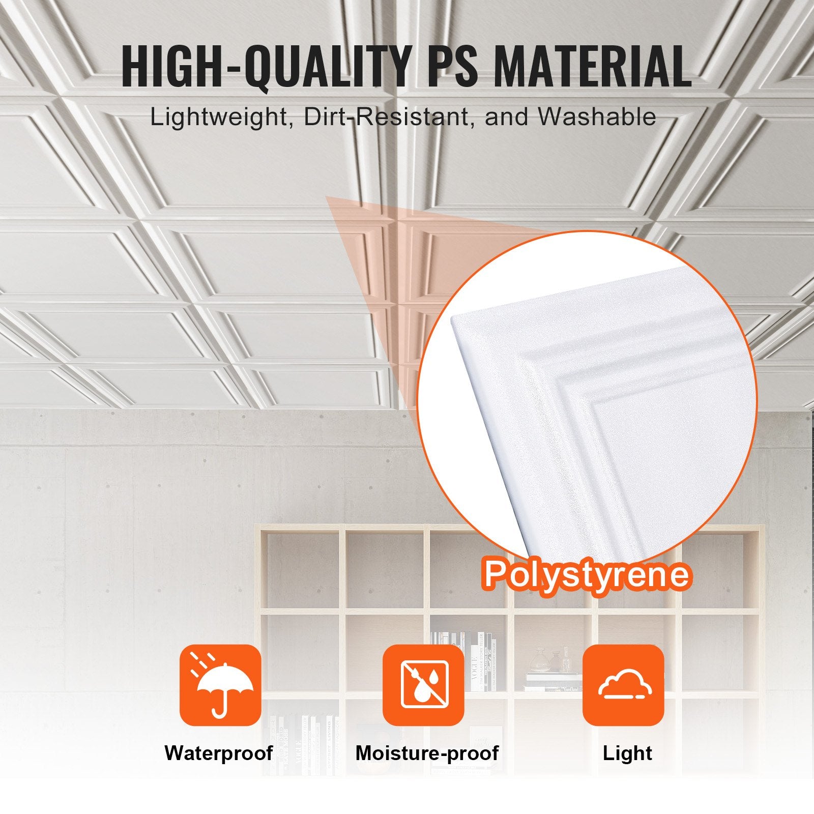 Ceiling Tiles, 16-Pack 20 x 20 in, Drop Ceiling Tiles Premium Polystyrene Sheet, Easy Installation/ Cutting V952-THBZPSB16J500WMY3V0