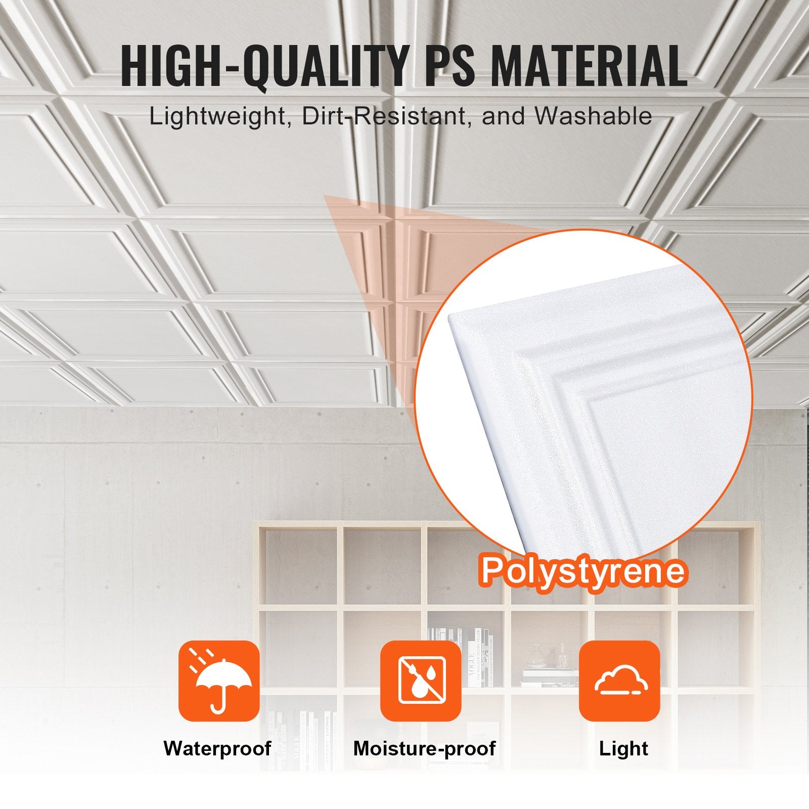 Ceiling Tiles 48-Pack 20 x 20 in Polystyrene Easy Installation Glue-up V952-THBZPSB48J5097TMWV0