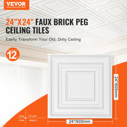 Ceiling Tiles 12-Pack 24 x 24 in PVC Easy Installation White Peg Pattern V952-THBZPVCB12J20JVLNV0