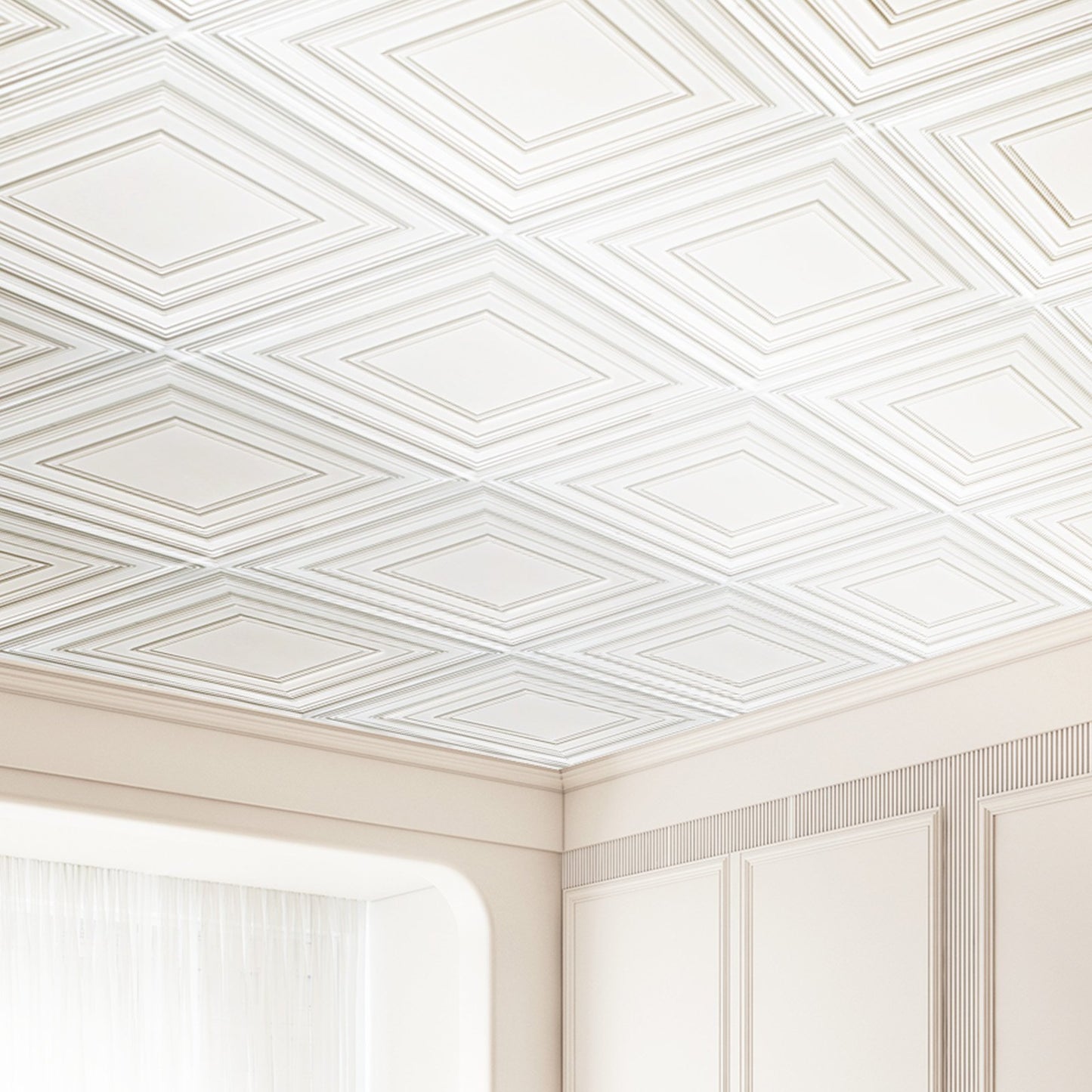 Ceiling Tiles 12-Pack 24 x 24 in PVC Easy Installation White Peg Pattern V952-THBZPVCB12J20JVLNV0