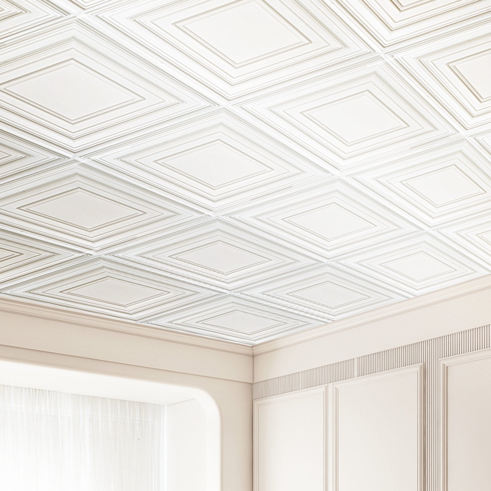 Ceiling Tiles 12-Pack 24 x 24 in PVC Easy Installation White Peg Pattern V952-THBZPVCB12J20JVLNV0