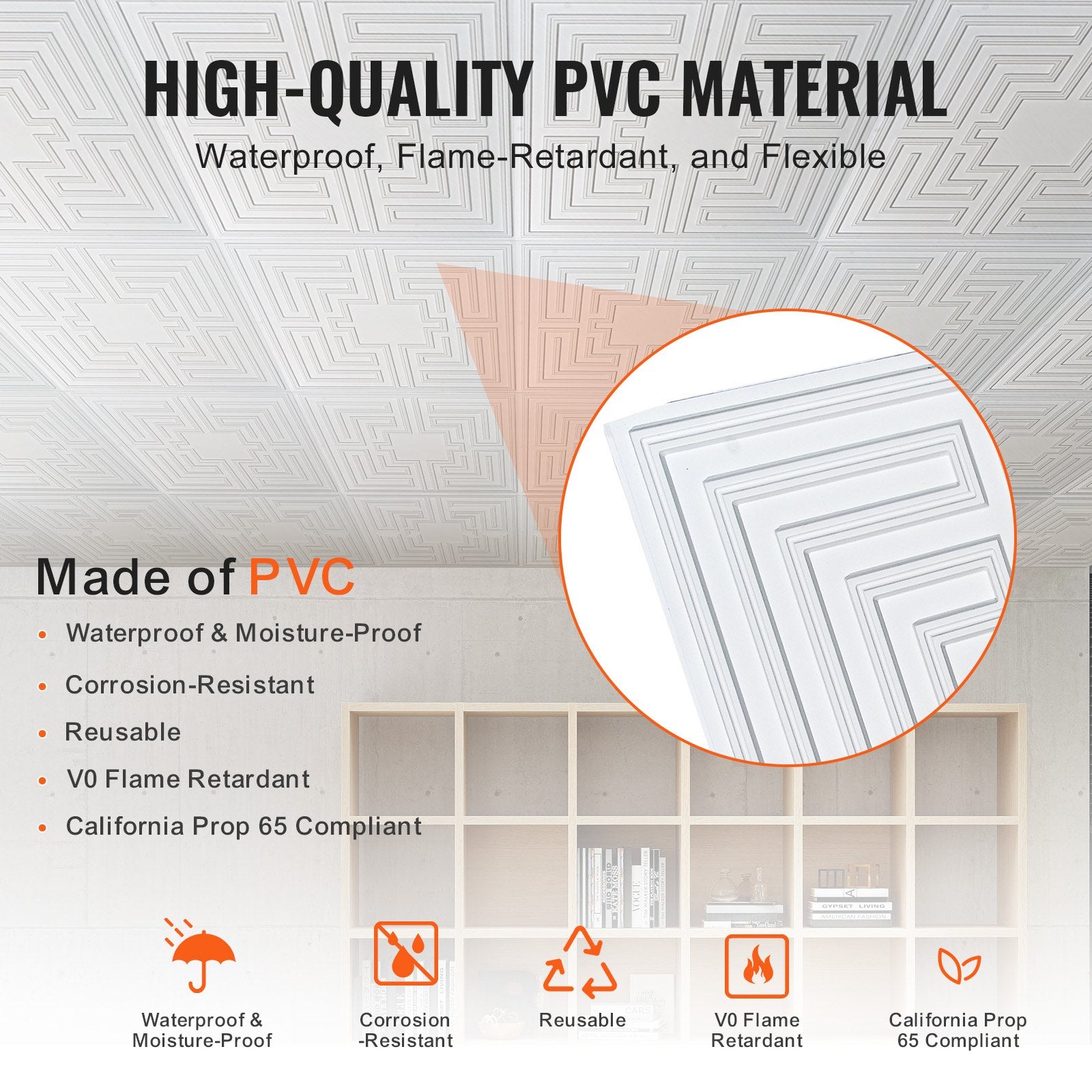 Ceiling Tiles 12-Pack 24 x 24 in PVC Easy Installation White Echo Pattern V952-THBZPVCB12J29DDRKV0