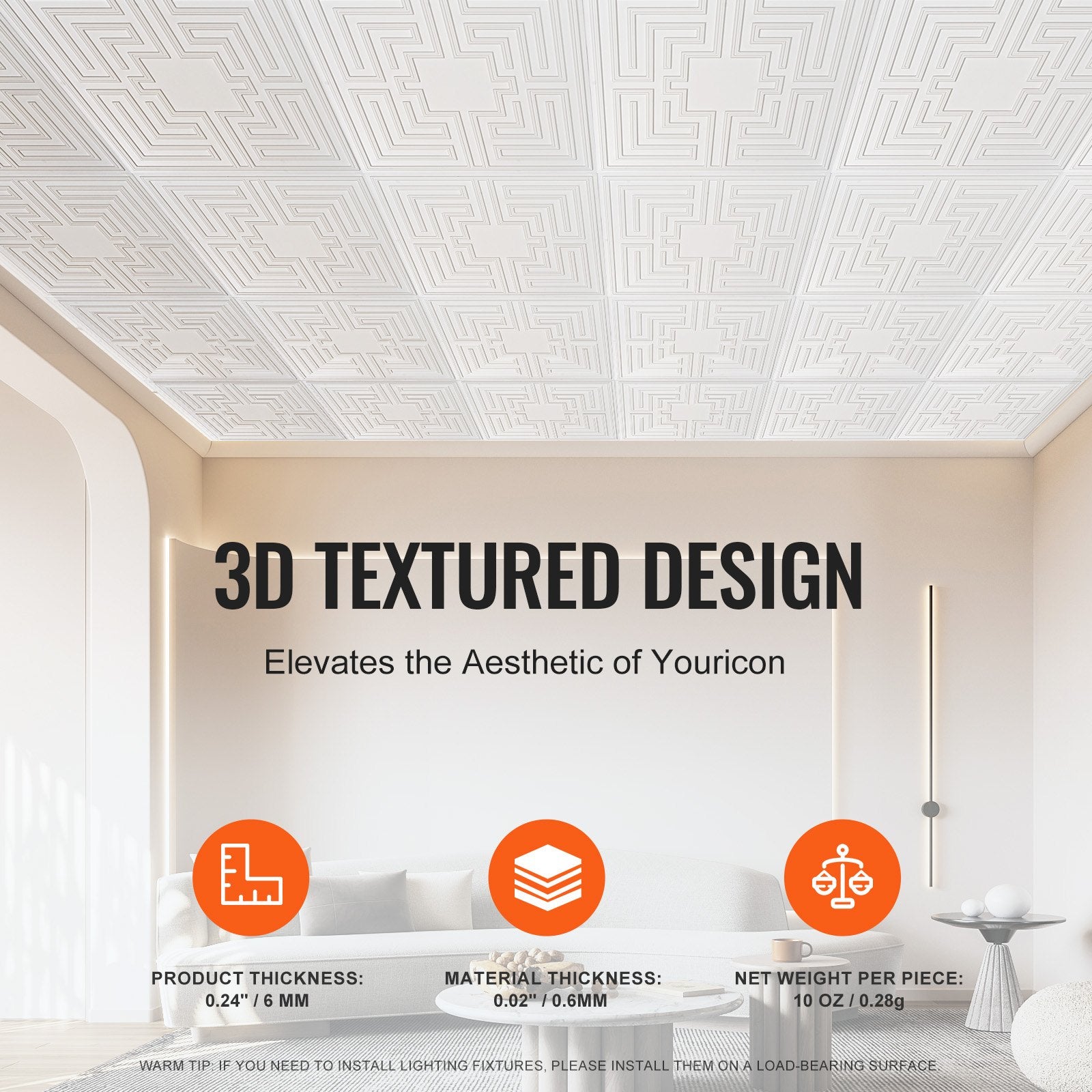 Ceiling Tiles 12-Pack 24 x 24 in PVC Easy Installation White Echo Pattern V952-THBZPVCB12J29DDRKV0