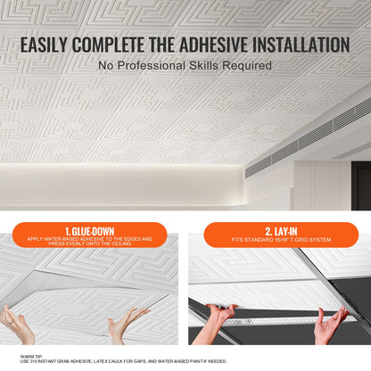 Ceiling Tiles 12-Pack 24 x 24 in PVC Easy Installation White Echo Pattern V952-THBZPVCB12J29DDRKV0