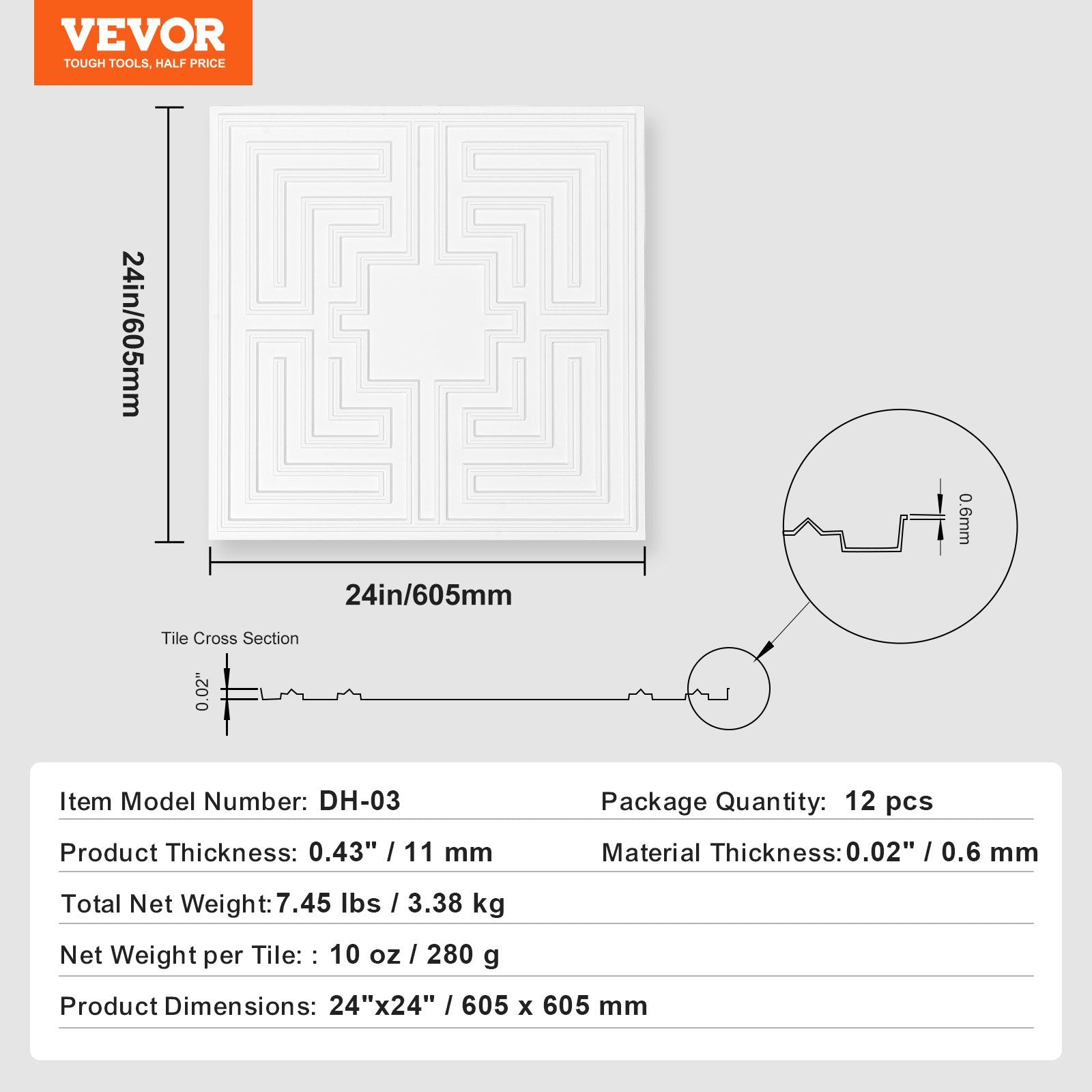 Ceiling Tiles 12-Pack 24 x 24 in PVC Easy Installation White Echo Pattern V952-THBZPVCB12J29DDRKV0
