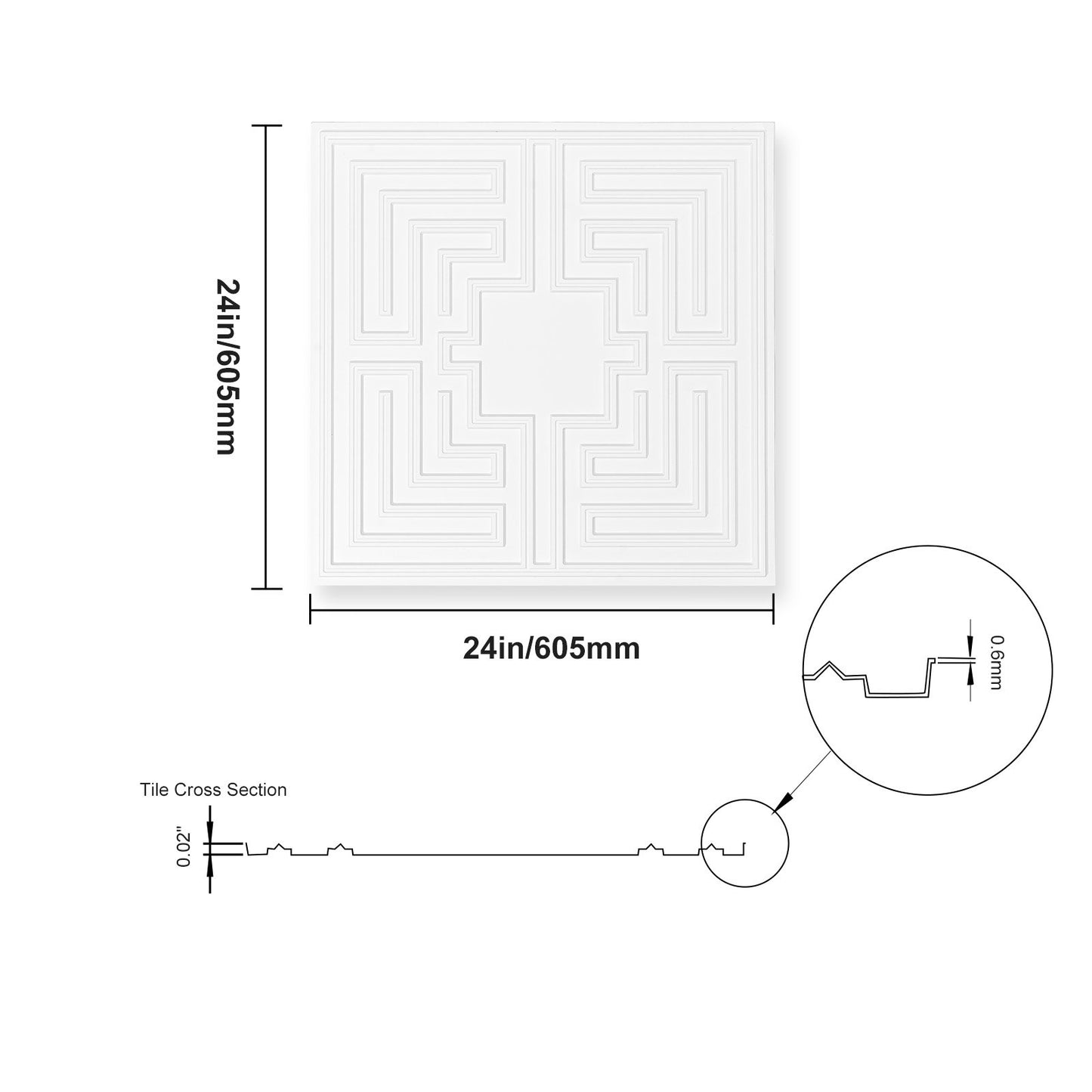 Ceiling Tiles 12-Pack 24 x 24 in PVC Easy Installation White Echo Pattern V952-THBZPVCB12J29DDRKV0