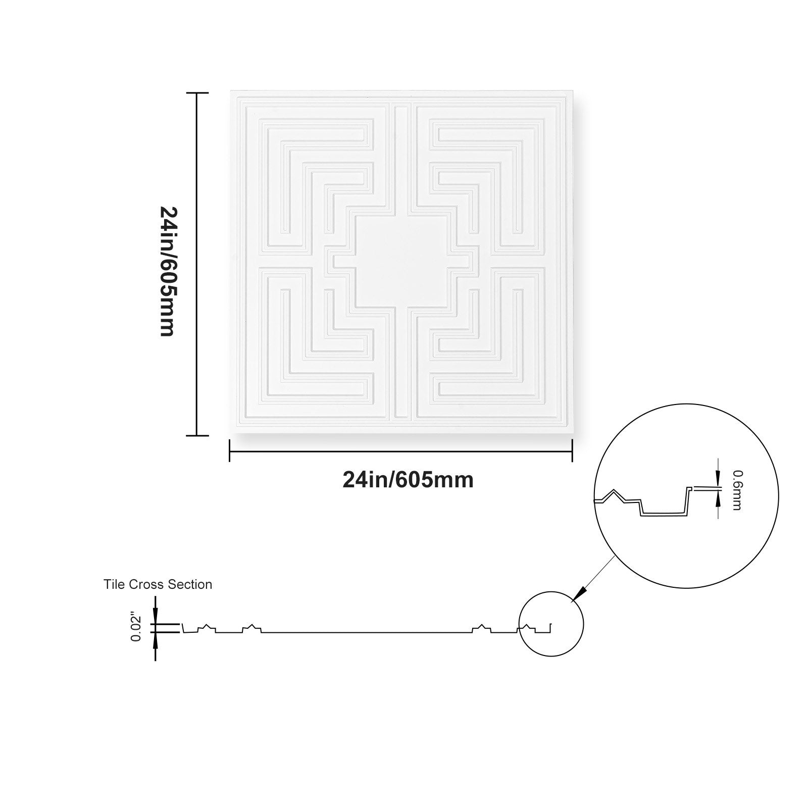 Ceiling Tiles 12-Pack 24 x 24 in PVC Easy Installation White Echo Pattern V952-THBZPVCB12J29DDRKV0