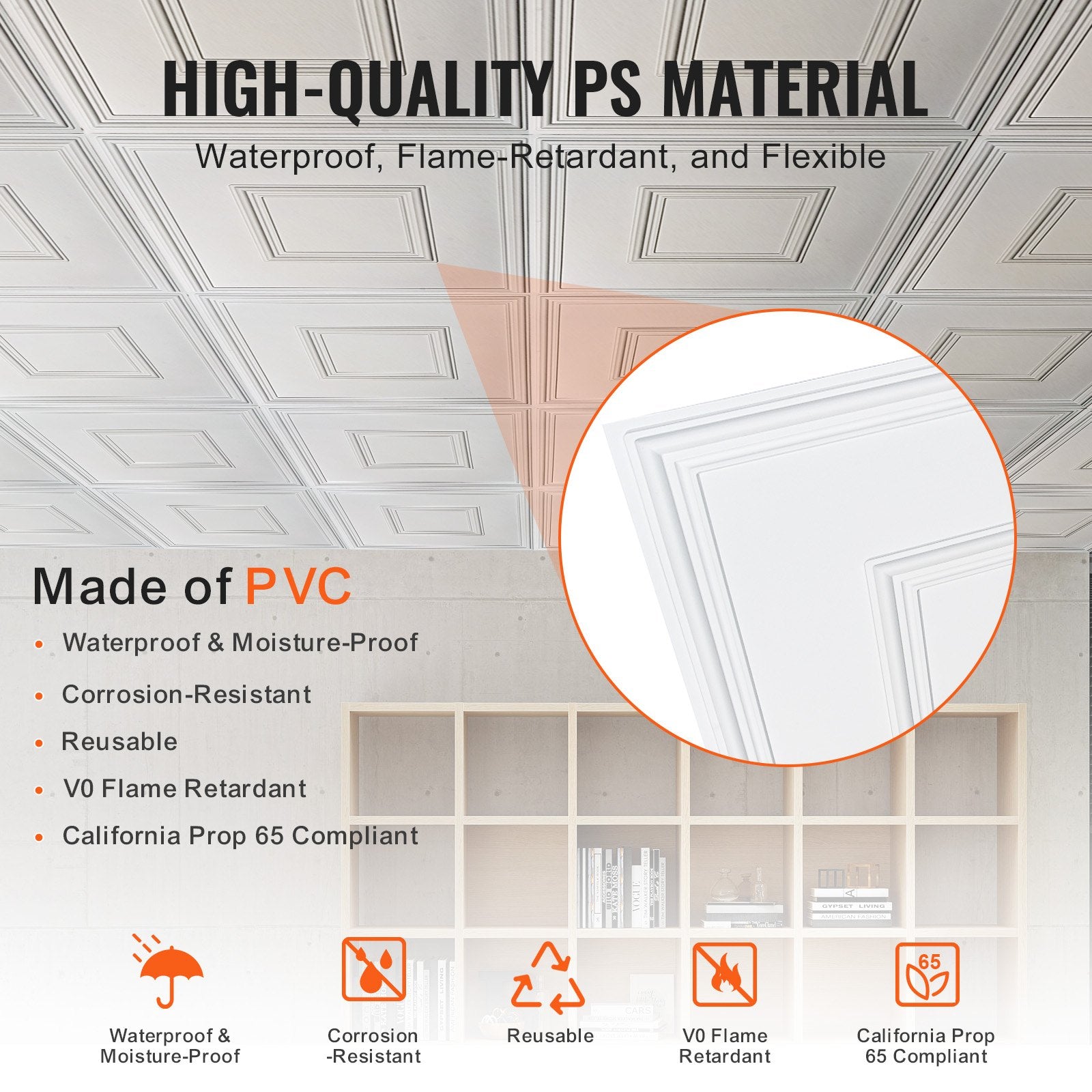 Ceiling Tiles 12-Pack 24 x 24 in PVC Easy Installation White Geometric V952-THBZPVCB12J2BINQSV0