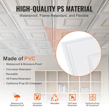 Ceiling Tiles 12-Pack 24 x 24 in PVC Easy Installation White Geometric V952-THBZPVCB12J2BINQSV0