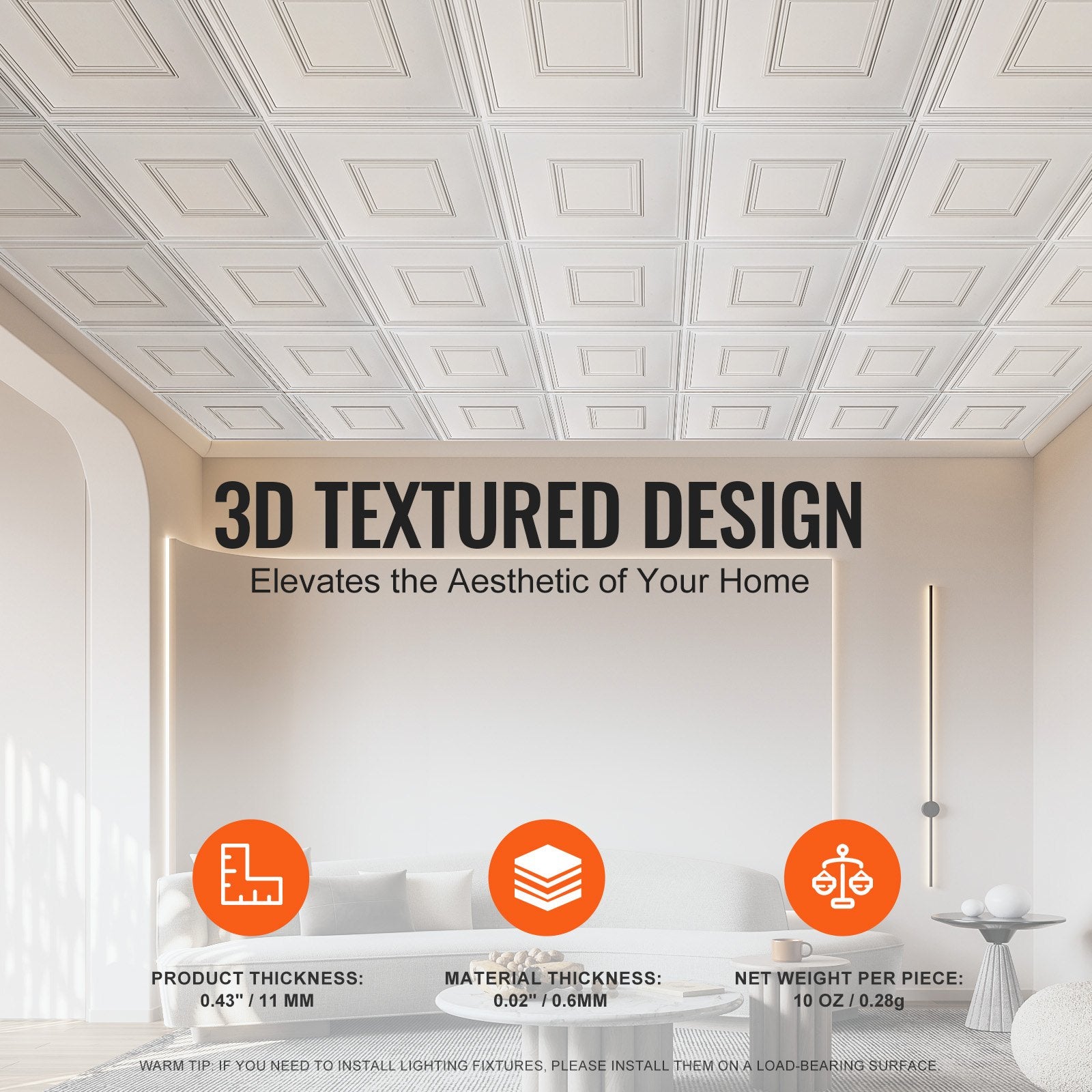 Ceiling Tiles 12-Pack 24 x 24 in PVC Easy Installation White Geometric V952-THBZPVCB12J2BINQSV0