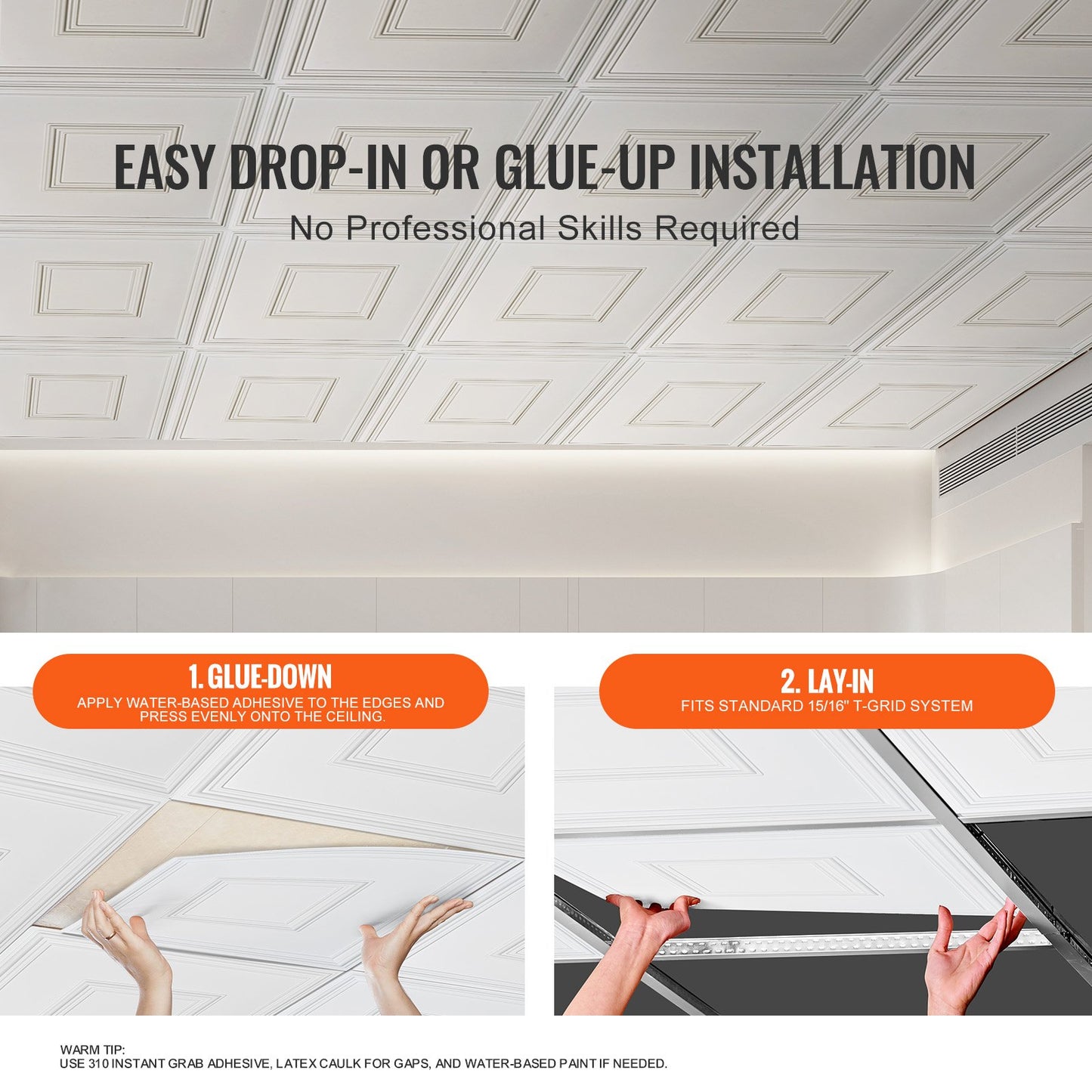 Ceiling Tiles 12-Pack 24 x 24 in PVC Easy Installation White Geometric V952-THBZPVCB12J2BINQSV0