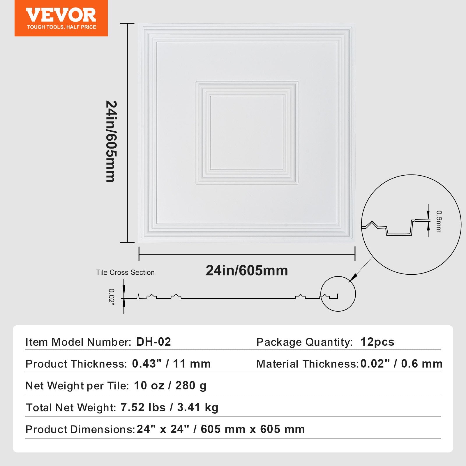 Ceiling Tiles 12-Pack 24 x 24 in PVC Easy Installation White Geometric V952-THBZPVCB12J2BINQSV0