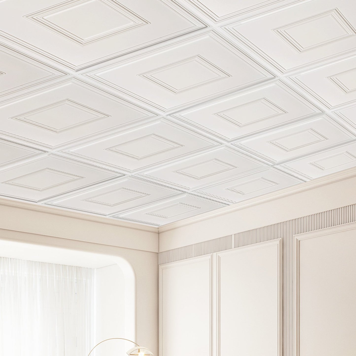 Ceiling Tiles 12-Pack 24 x 24 in PVC Easy Installation White Geometric V952-THBZPVCB12J2BINQSV0