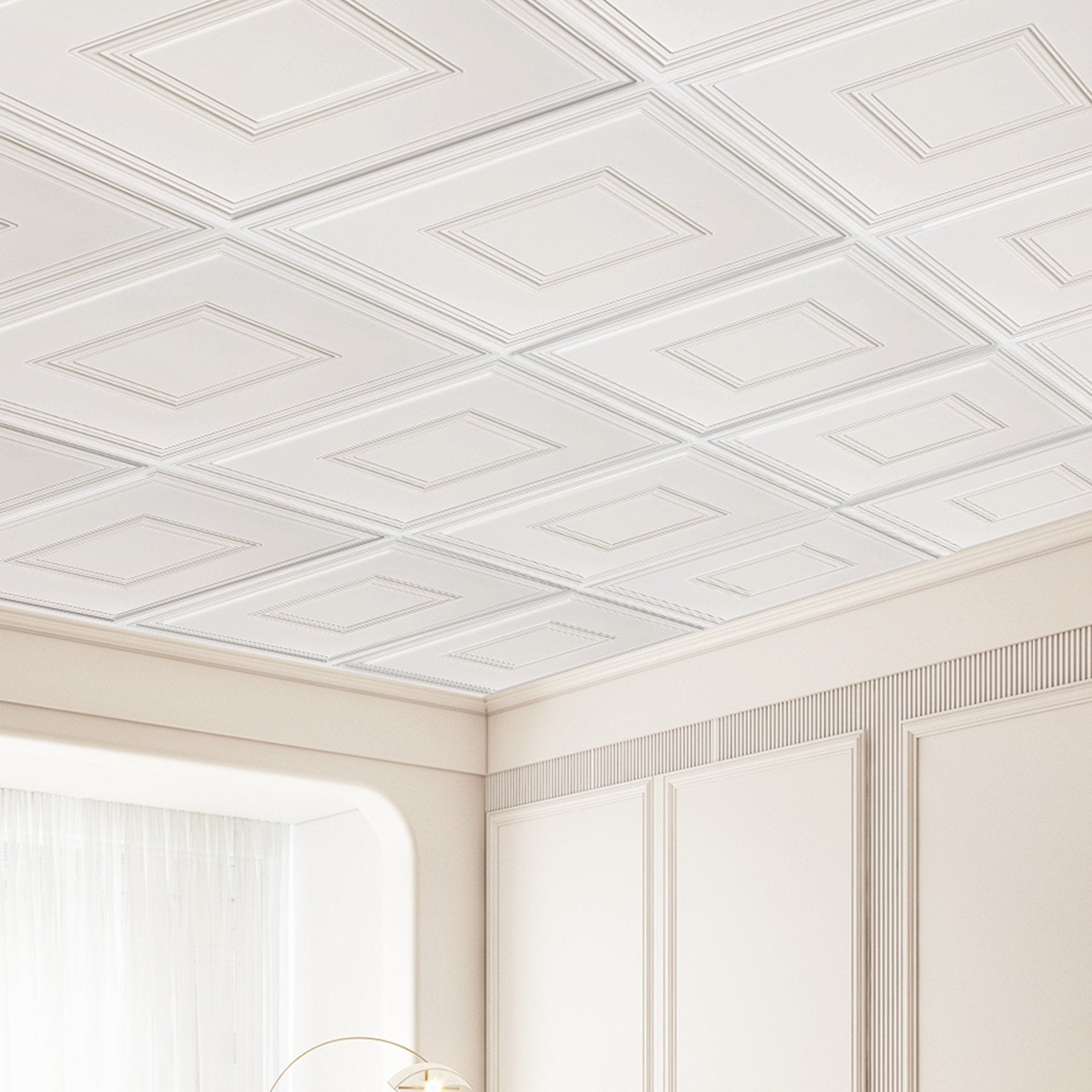 Ceiling Tiles 12-Pack 24 x 24 in PVC Easy Installation White Geometric V952-THBZPVCB12J2BINQSV0