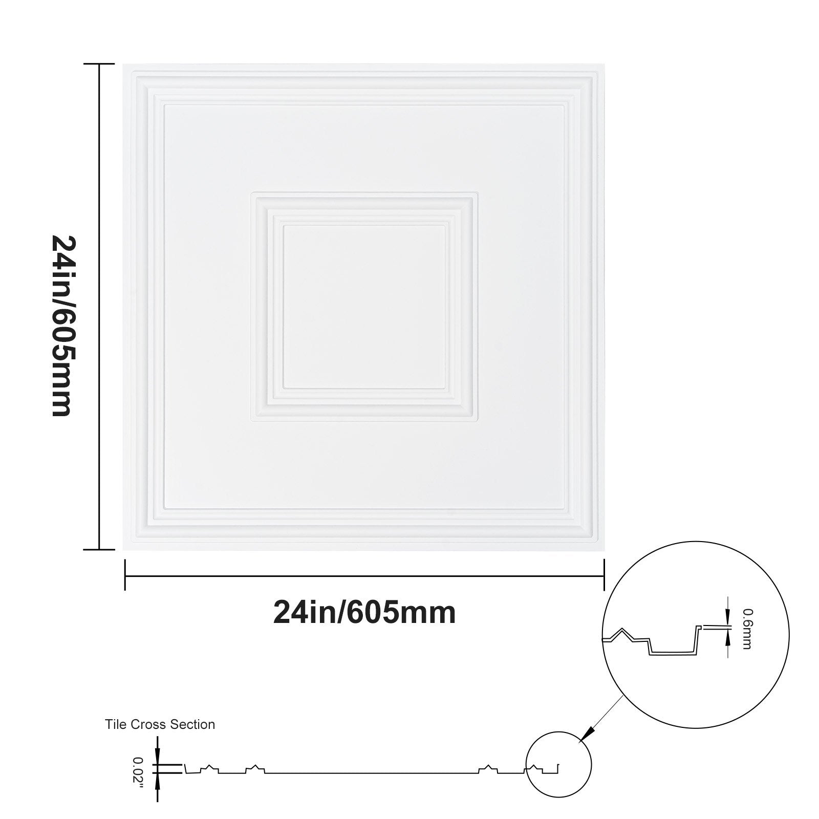 Ceiling Tiles 12-Pack 24 x 24 in PVC Easy Installation White Geometric V952-THBZPVCB12J2BINQSV0