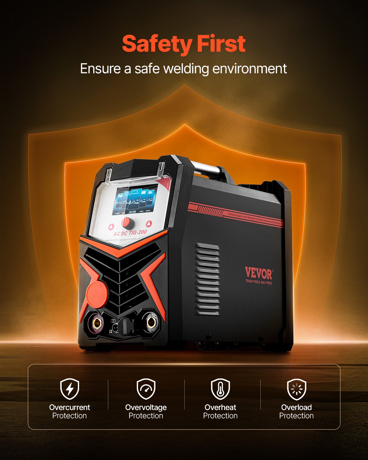TIG Welder, 200A 6-In-1 Aluminum Welding Machine (LED Display) - AC TIG/DC TIG/AC Pulse TIG/DC Pulse TIG/Spot V952-TIGHJ200ALHY08YB1V3